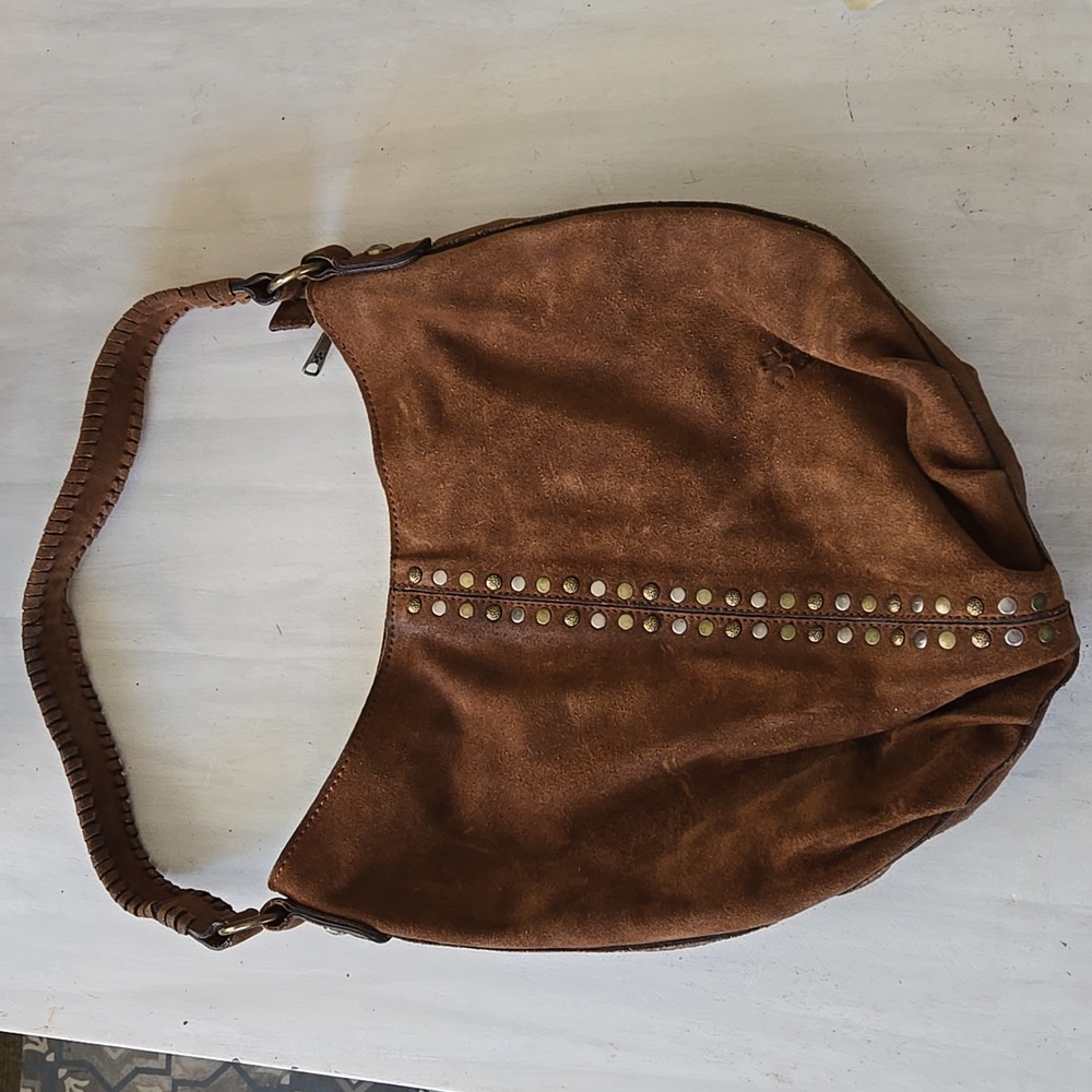 Patricia Nash Brown Suede Studded Shoulder Bag | Excellent Condition